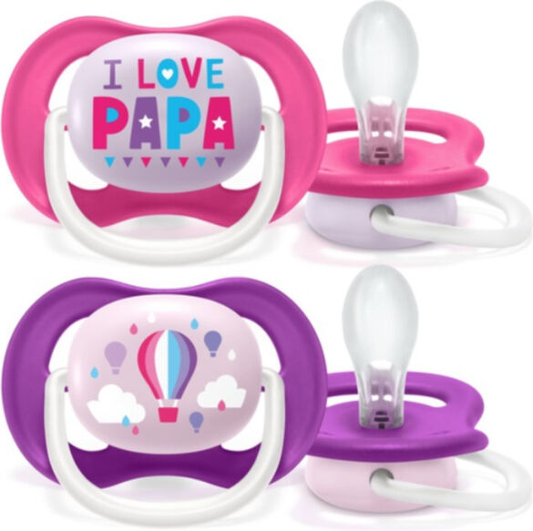 Philips Avent Happy Ultra Air Πιπίλες Σιλικόνης 6-18 μηνών I love Papa-Αερόστατο Σετ 2τμχ