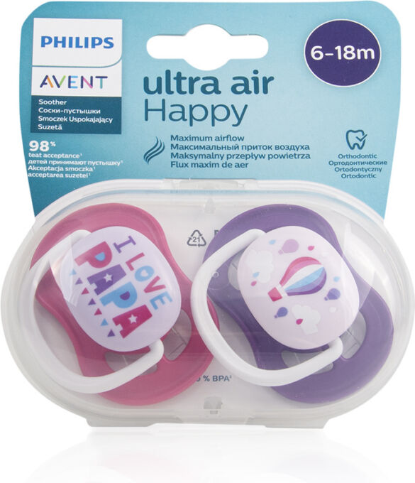 Philips Avent Happy Ultra Air Πιπίλες Σιλικόνης 6-18 μηνών I love Papa-Αερόστατο Σετ 2τμχ - Image 3