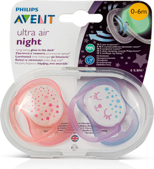 Philips Avent Πιπίλες Σιλικόνης 0-6 μηνών Ultra Air Night Αστεράκια Ροζ Σετ 2τμχ - Image 4