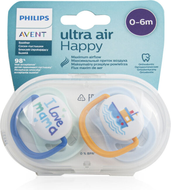 Philips Avent Happy Ultra Air Πιπίλες Σιλικόνης 0-6 μηνών I Love Mama-Καραβάκι Σετ 2τμχ - Image 3