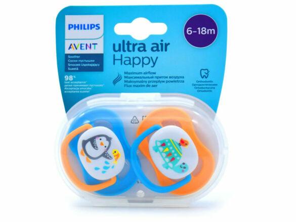 Philips Avent Happy Ultra Air Πιπίλες Σιλικόνης 6-18 μηνών Χελωνάκι-Πιγκουινάκι Σετ 2τμχ - Image 3