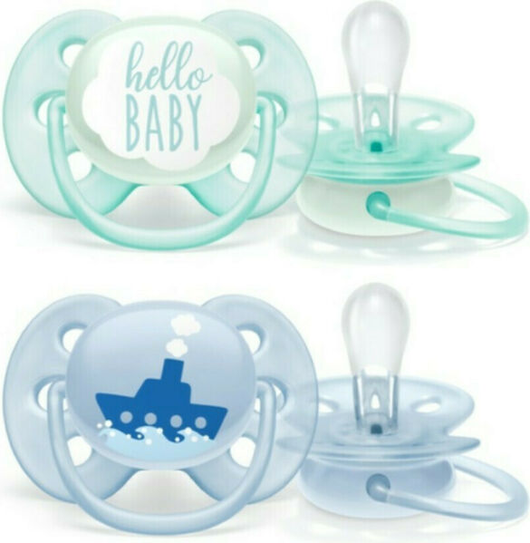 Philips Avent Ultra Soft Πιπίλες Σιλικόνης 0-6 μηνών Καραβάκι-Hello Baby Σετ 2τμχ