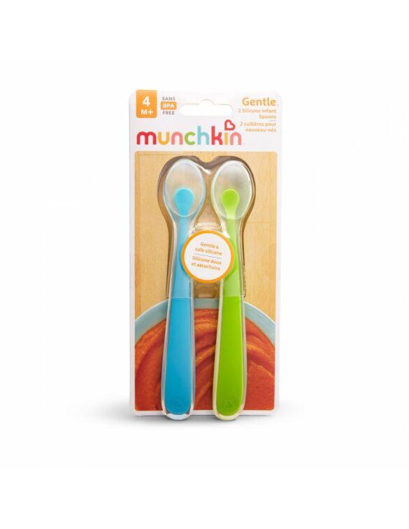 Munchkin Gentle Silicone Βρεφικά Κουτάλια Μπλε/Λαχανί 2τεμ