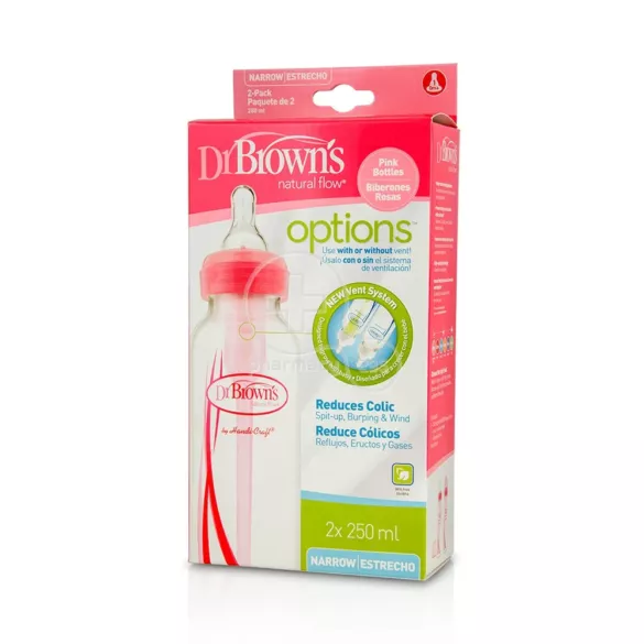 DR BROWN'S - NATURAL FLOW OPTIONS 2 Πλαστικά Μπιμπερό  Ροζ 250ml